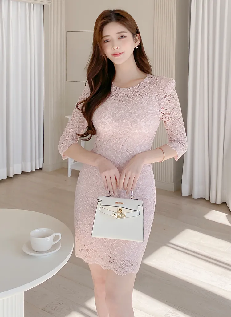 肩パッド内蔵スリムレースワンピース | レディースファッション通販  