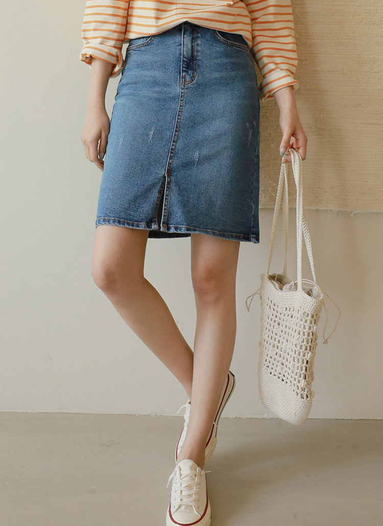 センタースリットhラインスクラッチダメージデニムスカート春夏秋冬 スカート デニムスカート Justone ジャストワン ファッション総合通販 Dholic