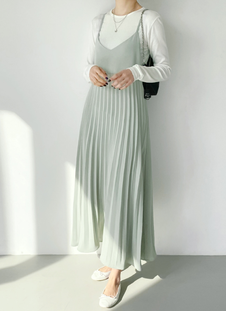 Vネックプリーツキャミワンピース春夏秋冬 ワンピース ロングワンピース Greyraise グレーレイズ ファッション総合通販 Dholic