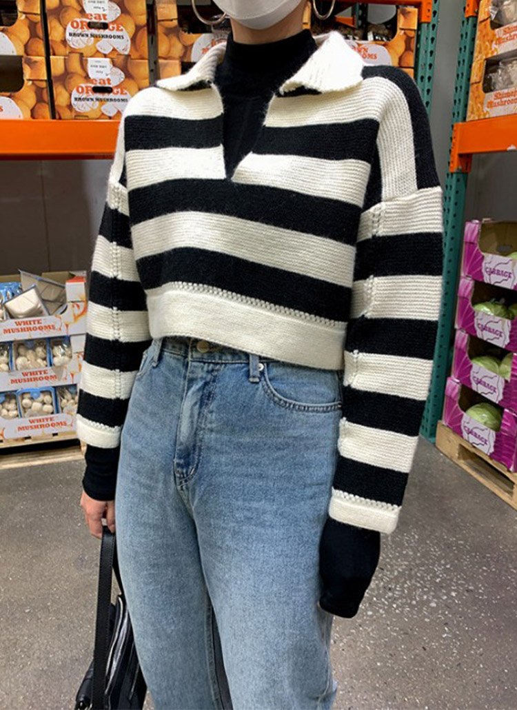 スキッパーカラーボーダーニット レディースファッション通販 Dholic 公式