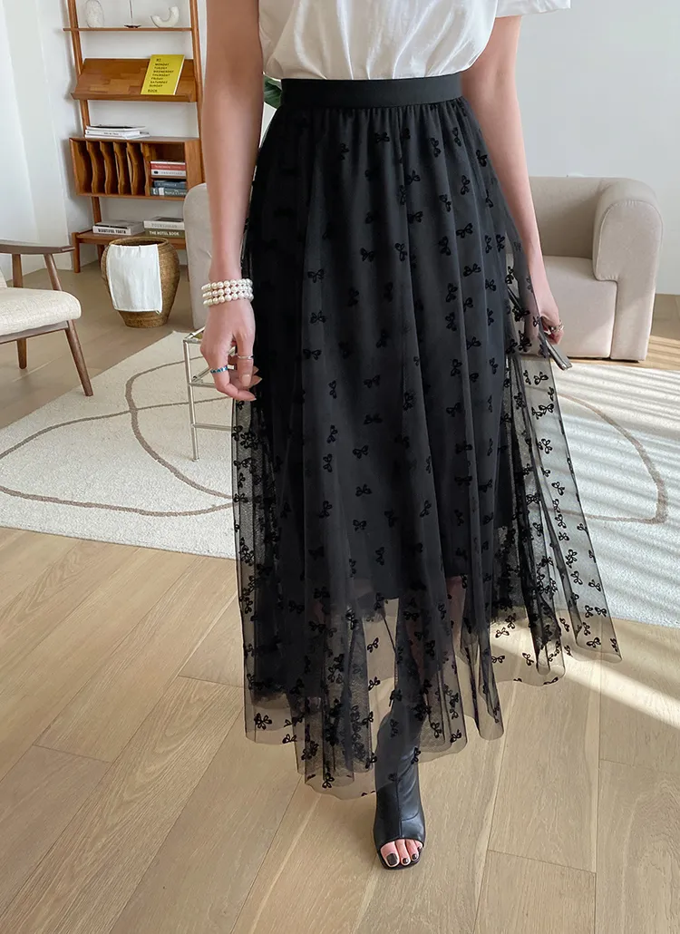 リボン柄チュールスカート | レディースファッション通販 - DHOLIC 