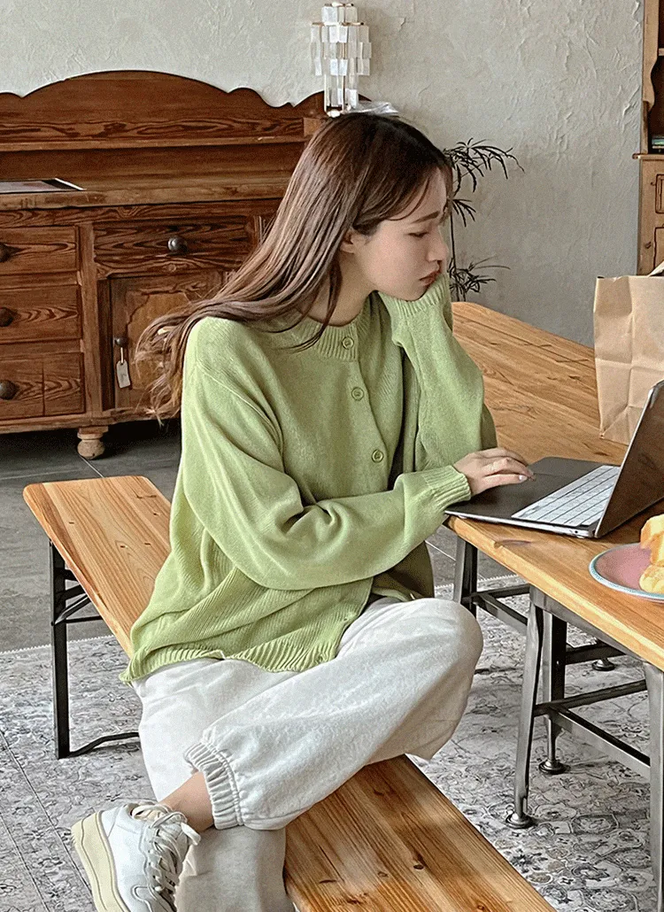 ラウンドネックアクリルニットカーディガン | hotping | 詳細画像1