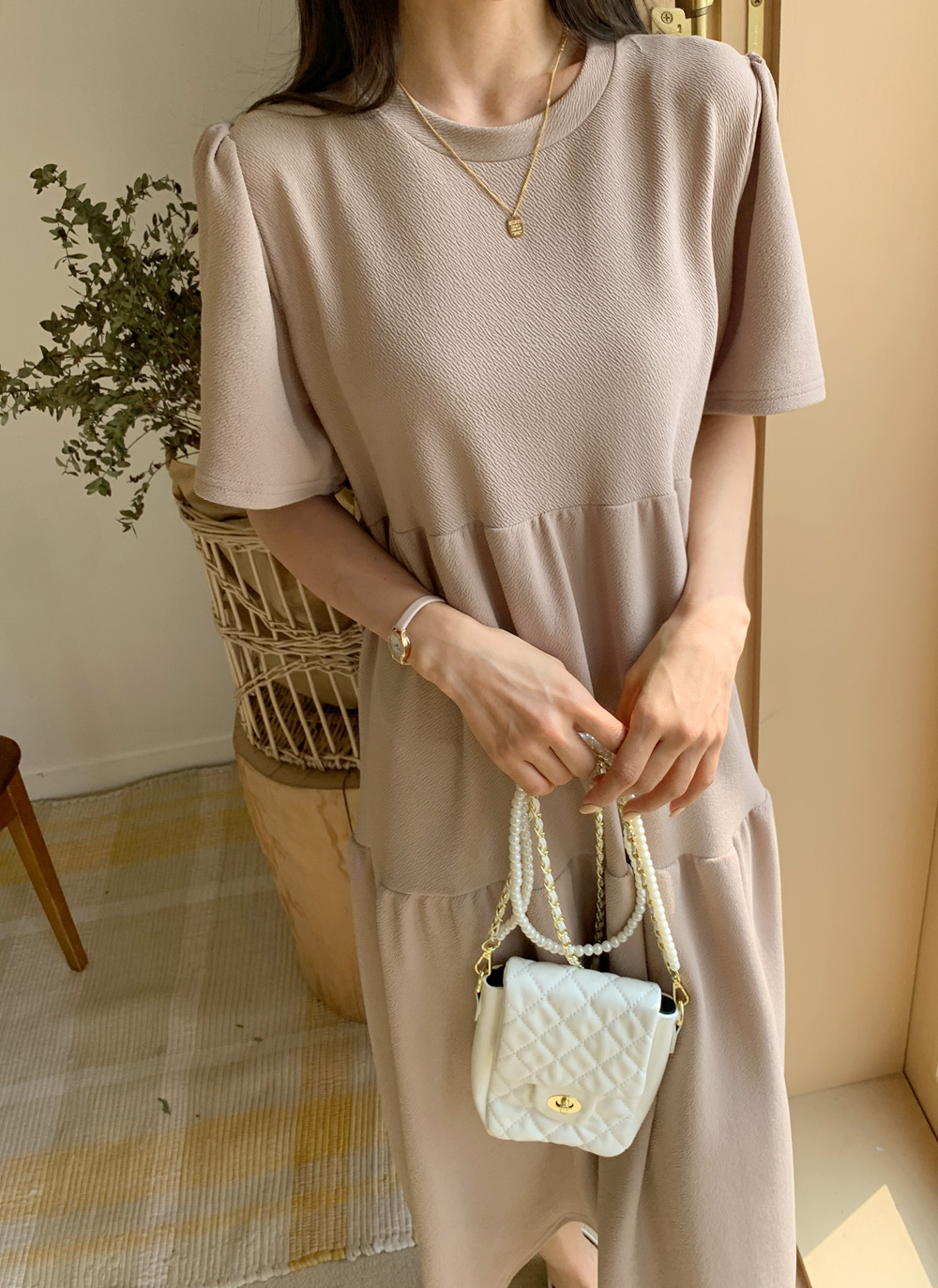 Dior ハウンドトゥース 半袖ワンピース　24M ドゥー ベル Doux Belle ワンピース 半袖 ロング （カーキ