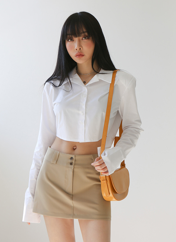 Mijeong Park ショート丈シャツ シャツ 「82」 ショート丈 先染めミニチェックシャツ/短丈/コンパクト