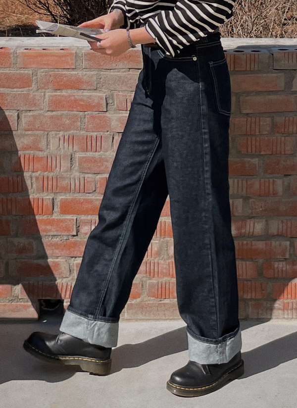 ホワイトステッチディテールワイドデニムパンツ レディースファッション通販 Dholic