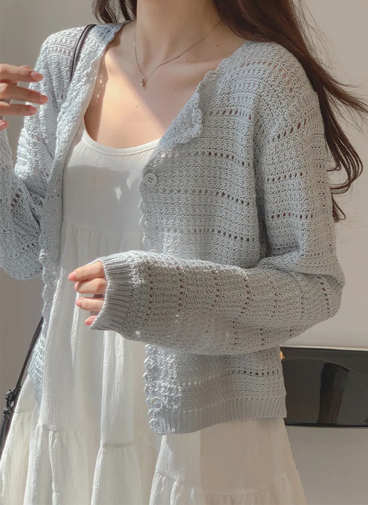 シースルー透かし編みカーディガン （透かし 編み カーディガンの通販  