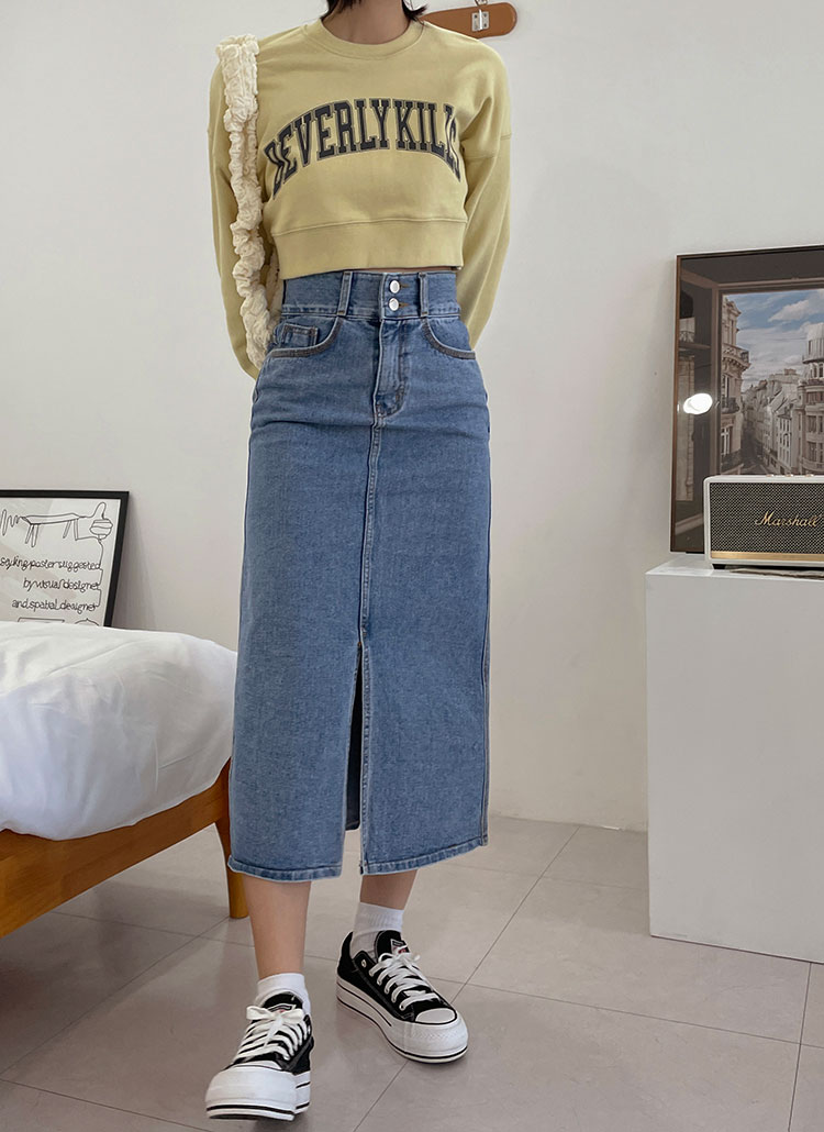 フロントスリットデニムスカートウォッシング色落ち春夏秋冬 スカート デニムスカート Theselfie ザセルフィー ファッション総合通販 Dholic