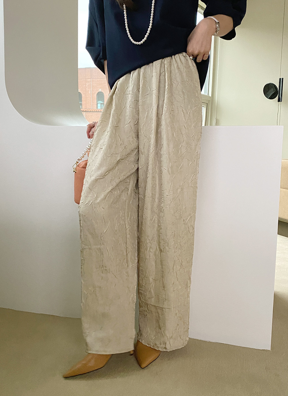 サテンリンクルワイドパンツ・全3色 | レディースファッション