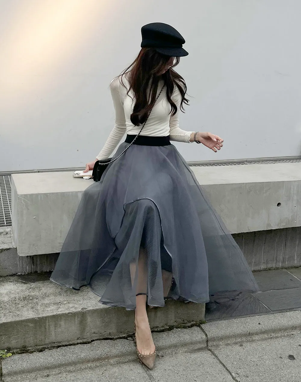 ロングチュールスカート 