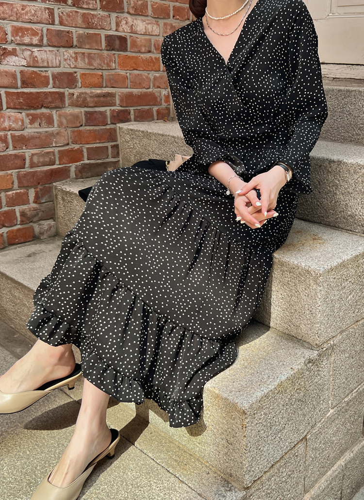 クロスネックドットロングワンピース・p350866 クロスネックドットロングワンピース・p350866