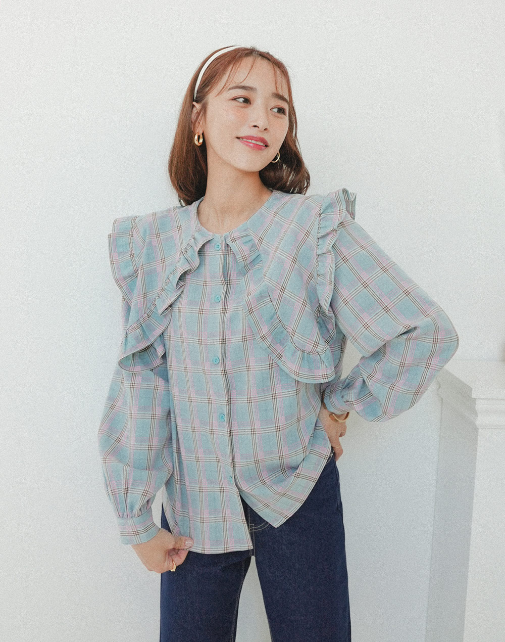 frill collar checked blouse | 詳細画像2