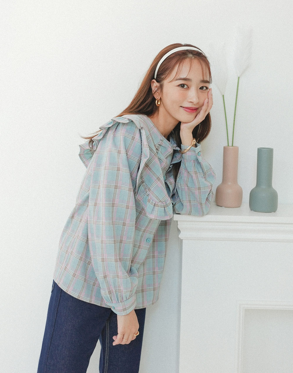 frill collar checked blouse | 詳細画像3
