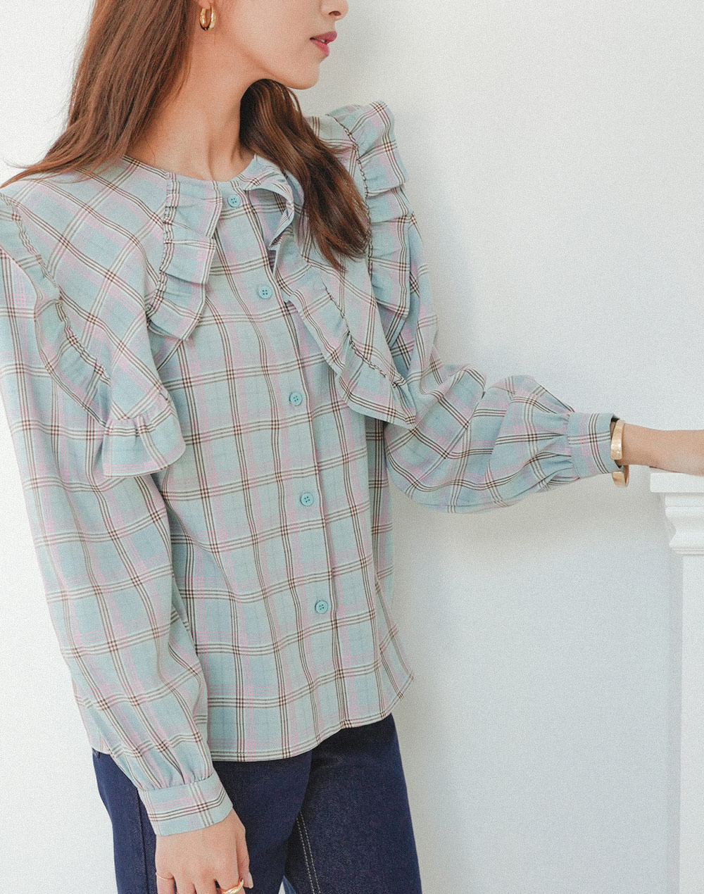 frill collar checked blouse | 詳細画像4