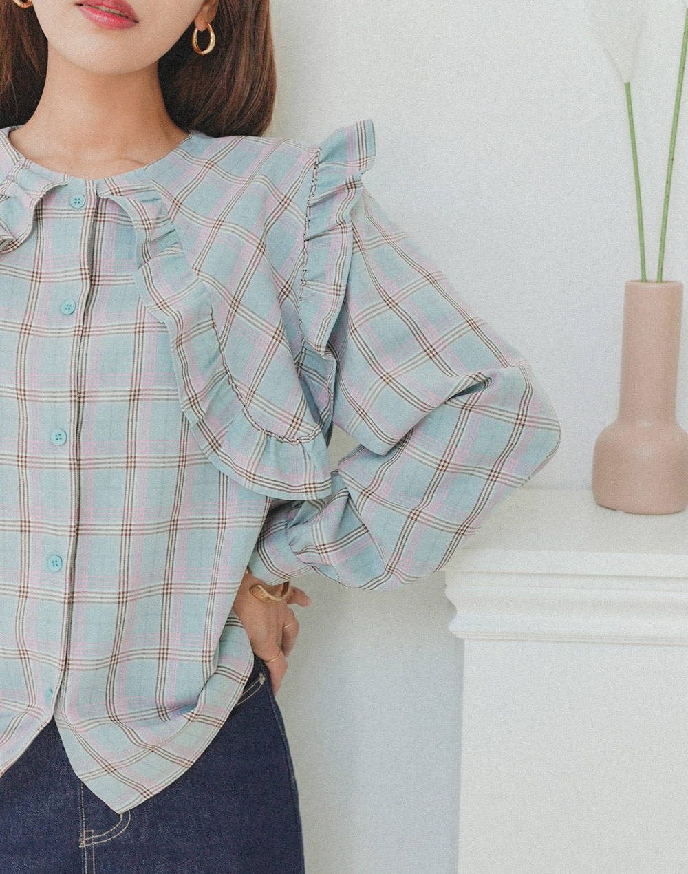 frill collar checked blouse | 詳細画像6