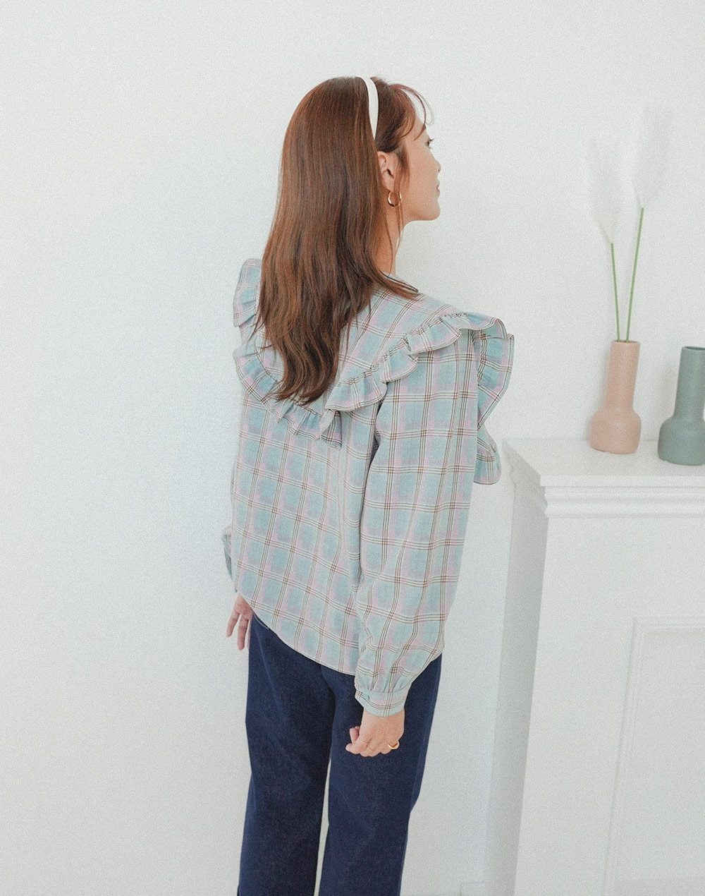 frill collar checked blouse | 詳細画像8
