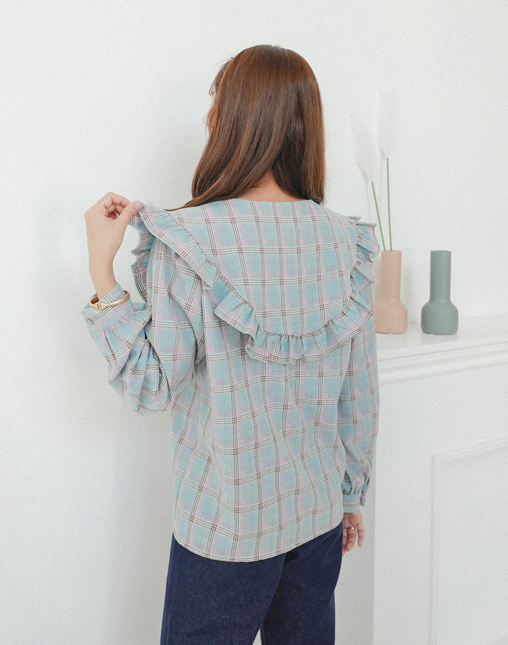 frill collar checked blouse | 詳細画像10