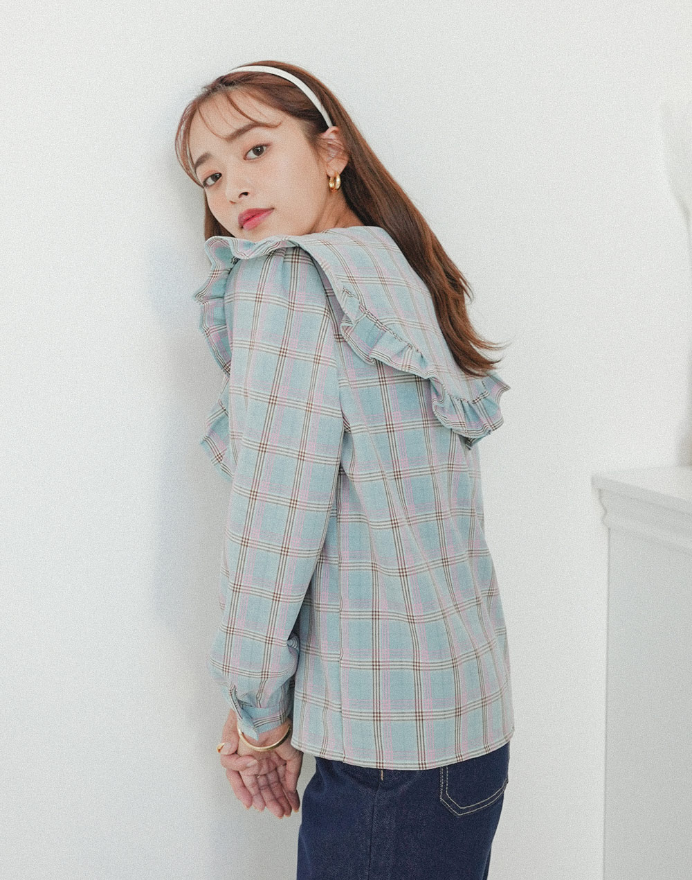 frill collar checked blouse | 詳細画像11
