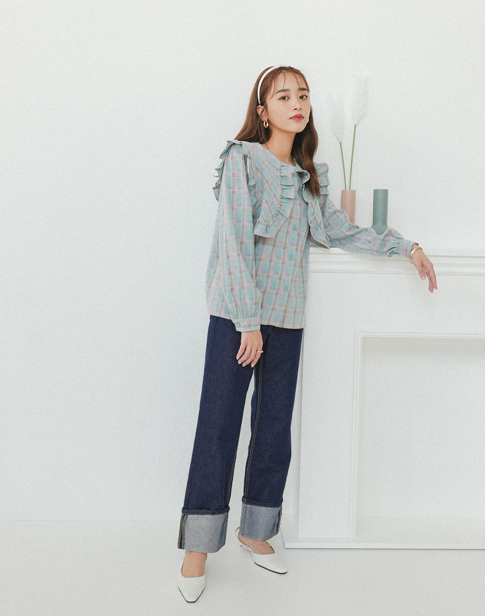 frill collar checked blouse | 詳細画像13