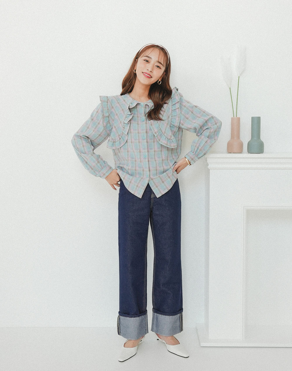 frill collar checked blouse | 詳細画像15