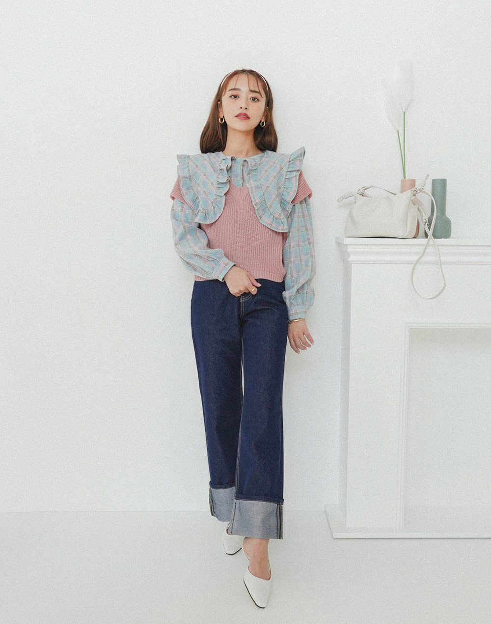 frill collar checked blouse | 詳細画像16