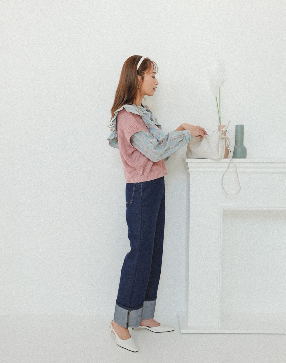 frill collar checked blouse | 詳細画像17