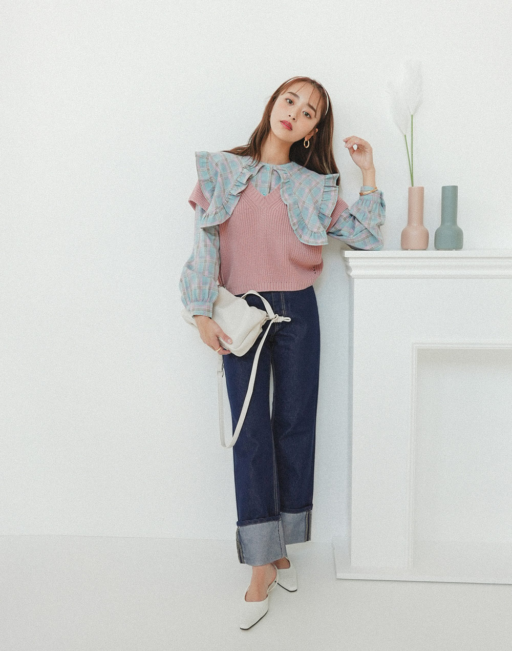 frill collar checked blouse | 詳細画像18