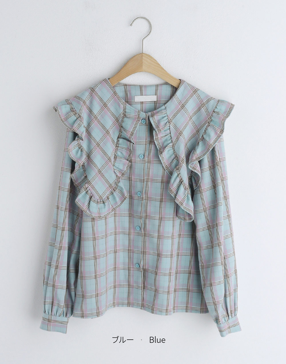 frill collar checked blouse | 詳細画像20