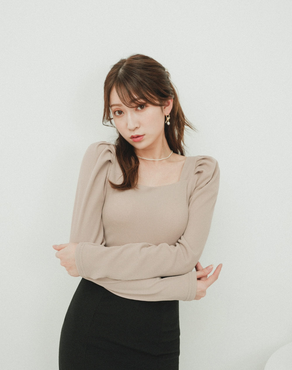 power shoulder square neck T-shirt | 詳細画像2