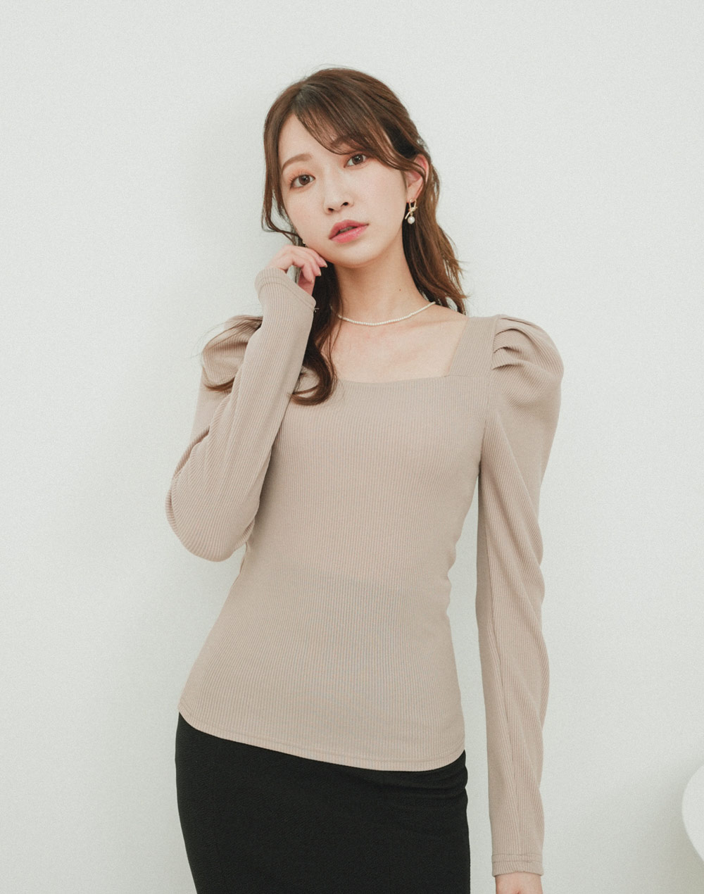 power shoulder square neck T-shirt | 詳細画像4