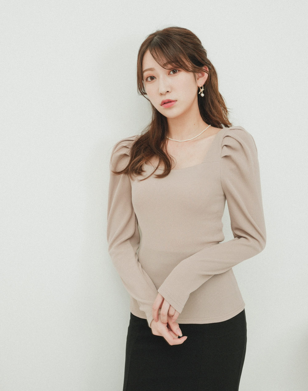 power shoulder square neck T-shirt | 詳細画像9