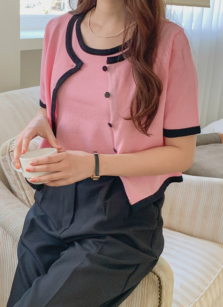 クロップ配色タンクトップ&カーディガンSET・p353392