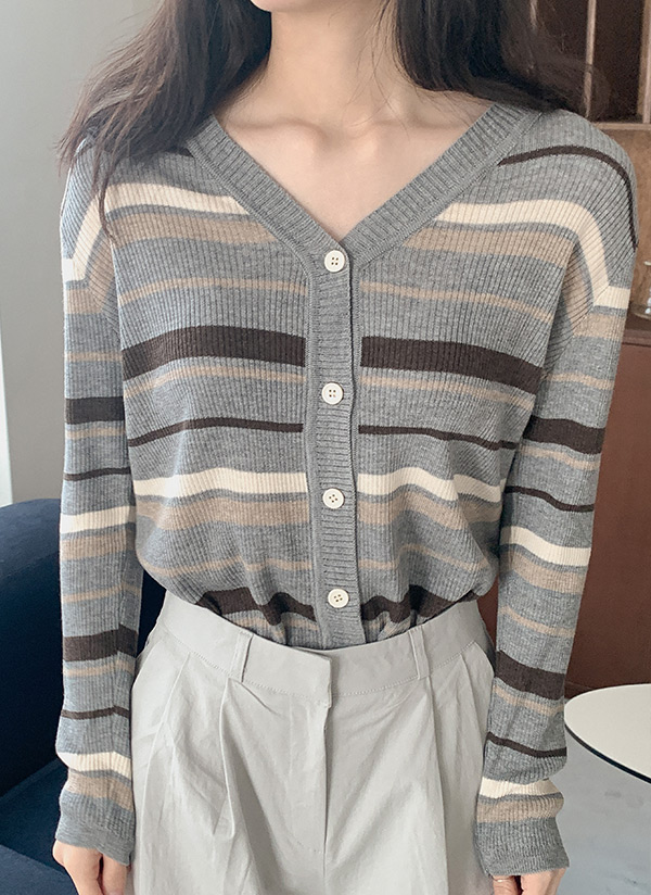 Vネックアクリル混マルチボーダールーズカーディガン春秋冬 トップス カーディガン Someplace サムプレイス ファッション総合通販 Dholic