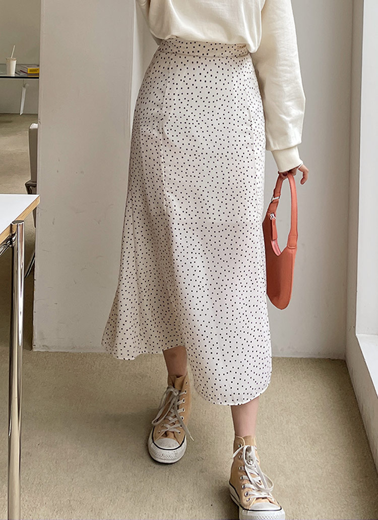 小粒ドット柄パターン配色コントラストフレアマーメイドロングミディaラインスカート春夏秋 Skirt ロング Dholic Ladies ディーホリックレディース ファッション総合通販 Dholic