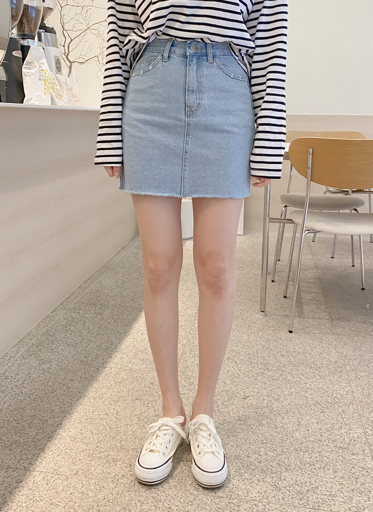 カットヘムデニムミニスカート レディースファッション通販 DHOLIC