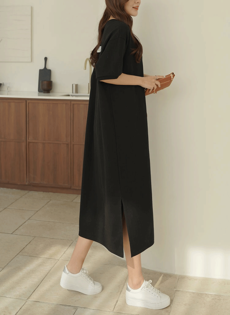 半袖ラウンドネックバックタグサイドスリットロングワンピース春夏秋冬 ワンピース ロングワンピース Clicknfunny クリックアンドファニー ファッション総合通販 Dholic