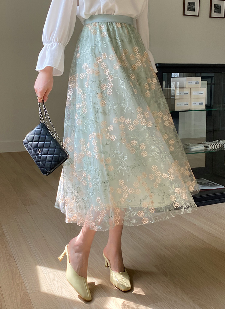 デシグアル　チュール スカート  刺繍　ボタニカル柄スカート　花柄スカート
