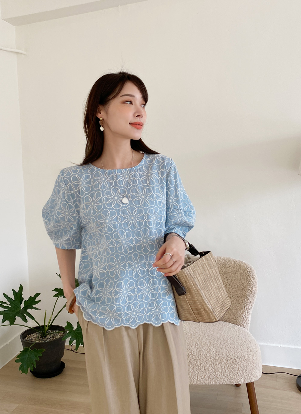 mybalentin 刺繍カラーパフブラウス 刺繍パフカラーブラウス | レディースファッション通販 - DHOLIC