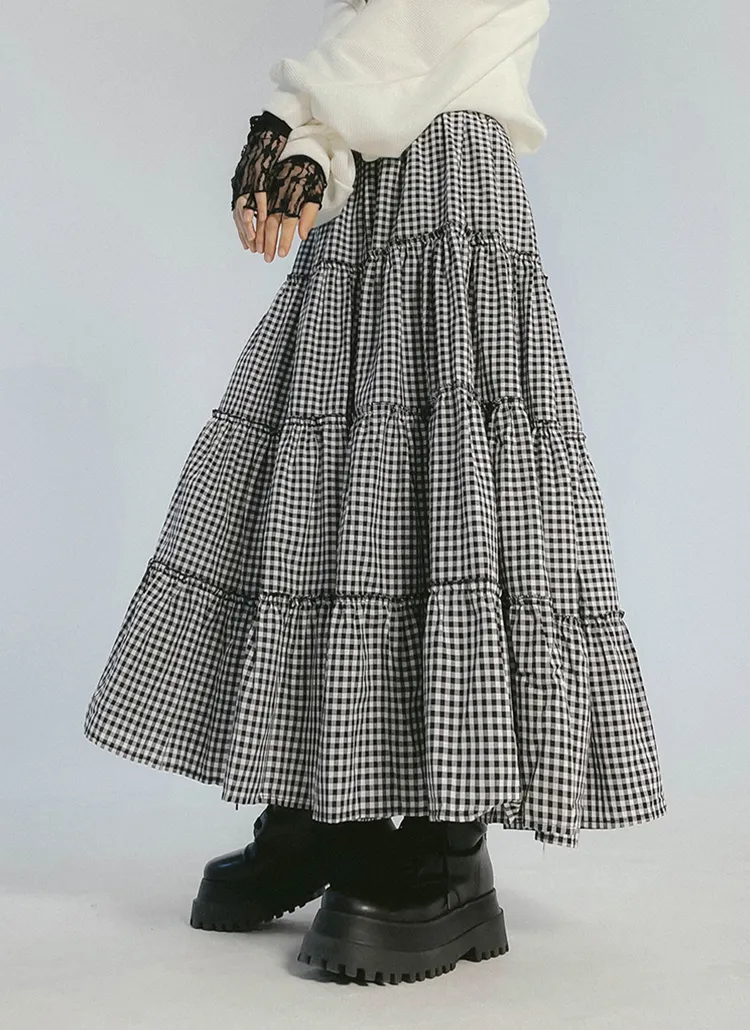ギンガムチェックティアードスカート | レディースファッション通販  