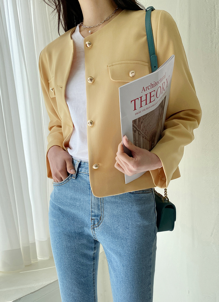 ゴールドボタンノーカラージャケット・全3色 | レディースファッション