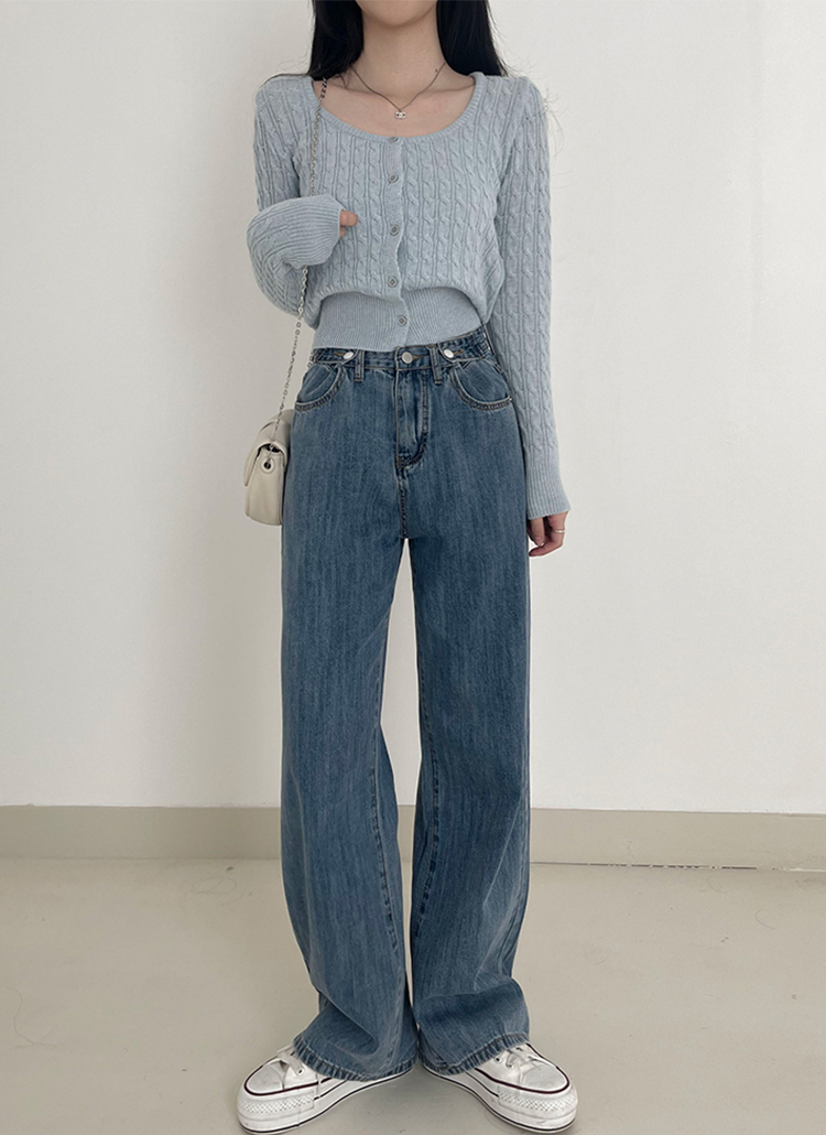 ウエストボタンストレートデニムパンツ | レディース