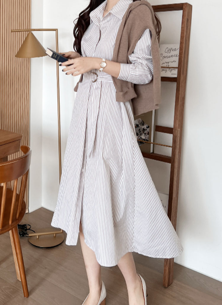ウエストベルトストライプシャツワンピース P ワンピース シャツワンピース レディースファッション通販 Dholic ディーホリック