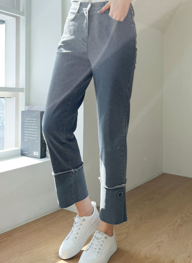 ボタンヘムストレートデニムパンツ P3599 ジーンズ ストレートジーンズ レディースファッション通販 Dholic ディーホリック