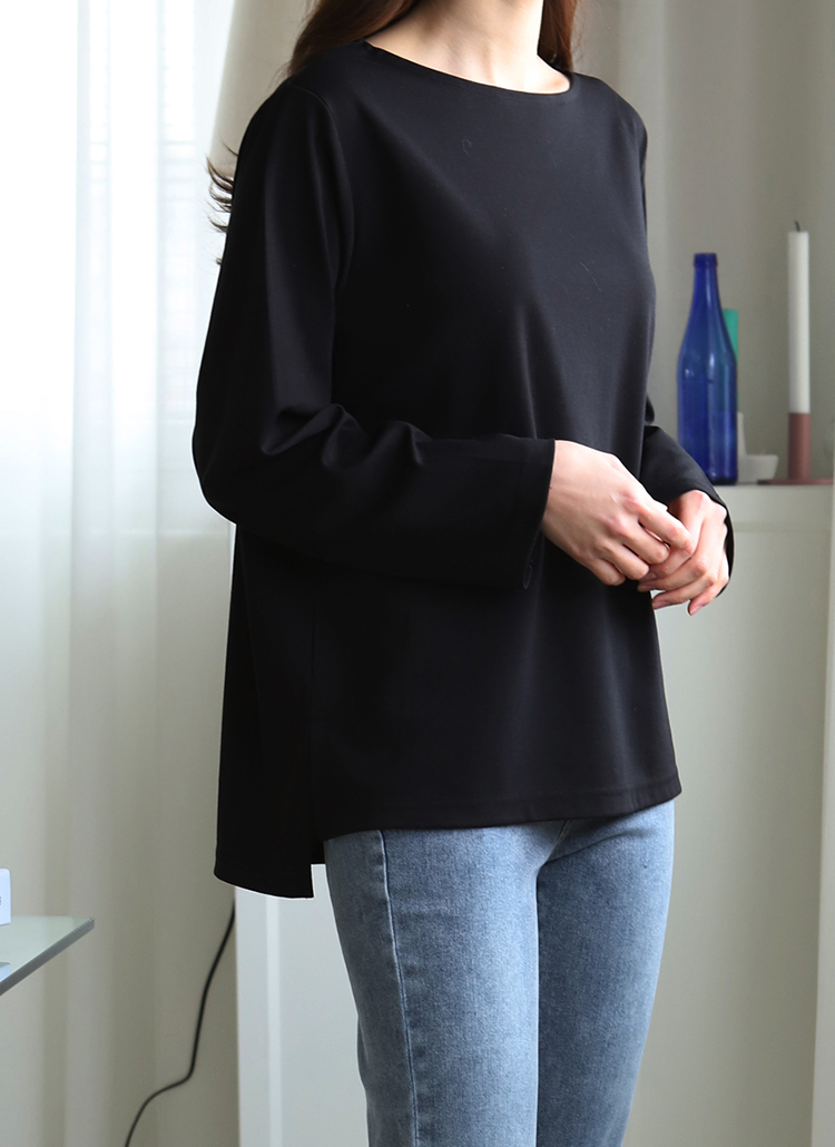 無地シンプルベーシックルーズフィットサイドスリットロング長袖tシャツ春秋冬 トップス 長袖tシャツ Indibrand インディブランド ファッション総合通販 Dholic