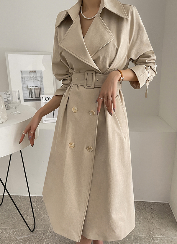 ダブルボタンツーポケットベルト付ウエストタックトレンチコート春秋冬 アウター コート Dabagirl ダバガール ファッション総合通販 Dholic