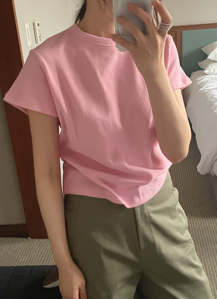 [Dearest]ワッフル半袖Tシャツ(Pink) | maybebaby | 詳細画像1