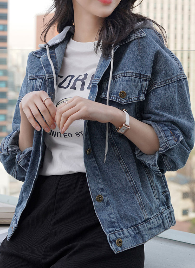 配色フード付バックゴムデニムジャケット レディースファッション通販 DHOLIC