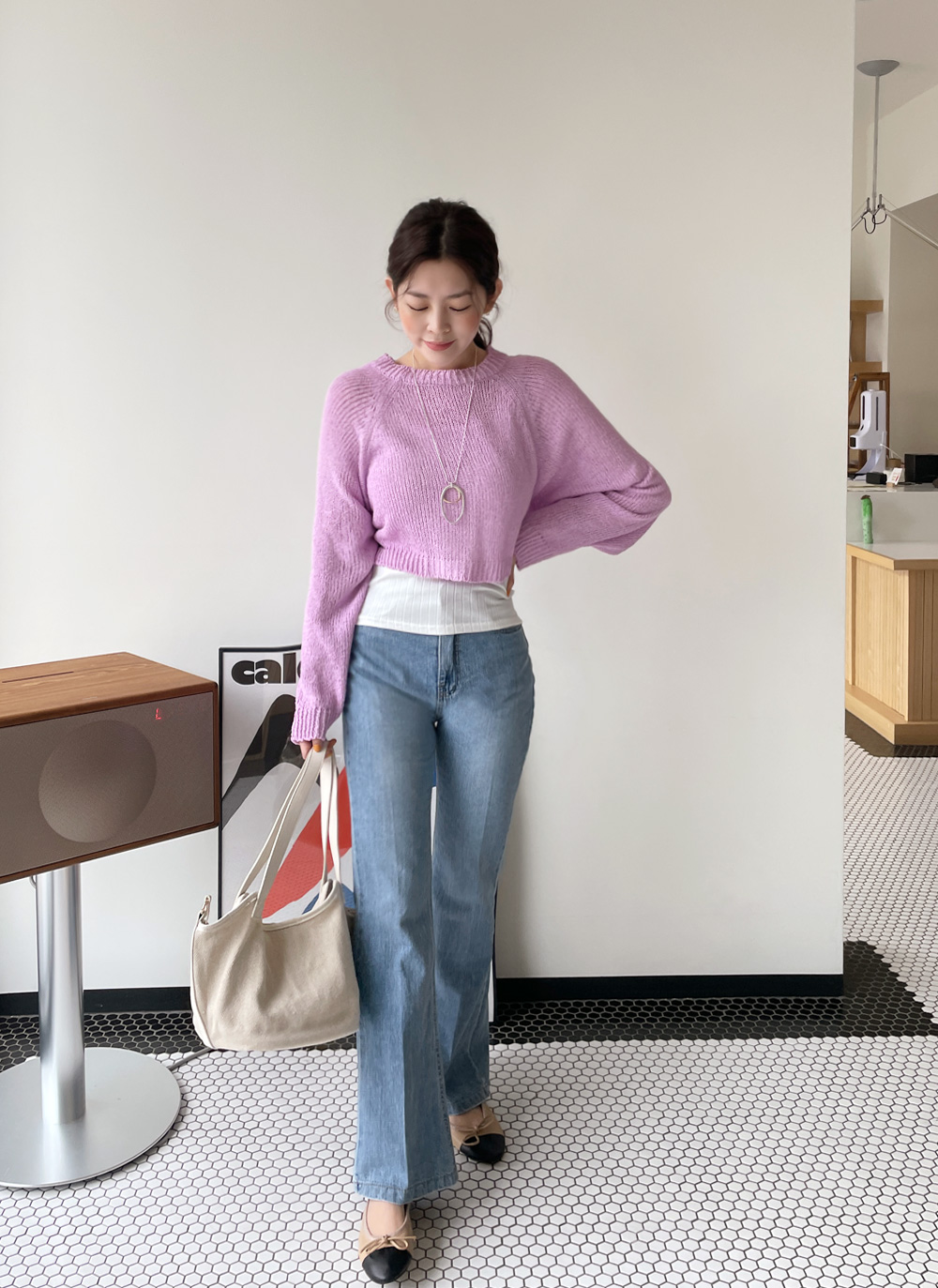 ハイウエストセンタープレスフレアデニムパンツ・全1色