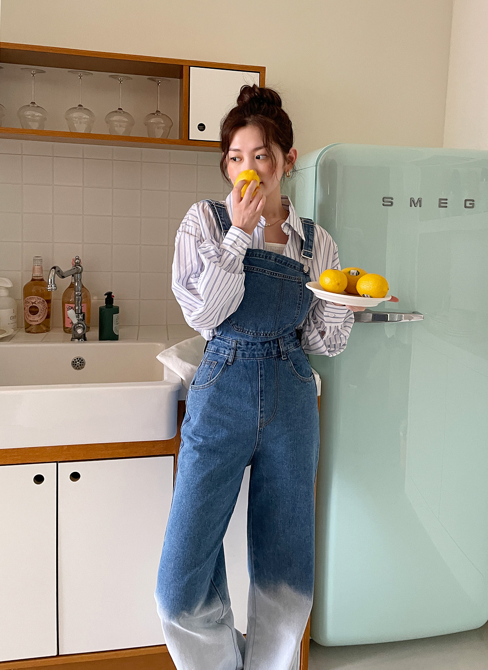 サロペットパンツ デニム ワイドパンツ 可愛い 楽ちん L2597 db4592.jpg
