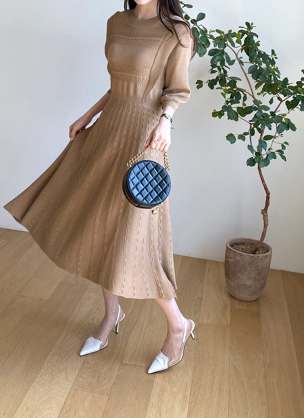 YILON MADE】Cutout check op brown