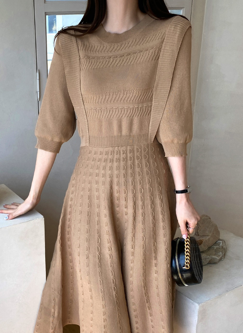 YILON MADE】Cutout check op brown